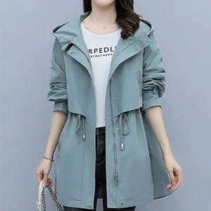 Women's Mid-length Slim-Fit Trench Coat Hooded