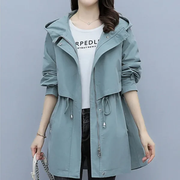 Women'S Mid-Length Slim-Fit Trench Coat Hooded