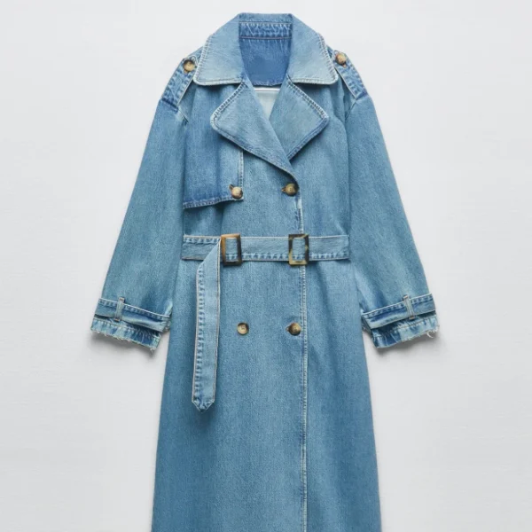 Slim-Fit Trench Coat For Women Denim Jacket Blue Jean
