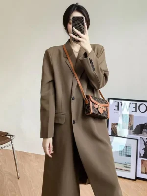 Fashionable Korean Style Long Coat Single Breasted Coats