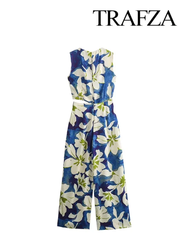 Women Casual Jumpsuit Floral Wide Leg Jumpsuit - Image 2