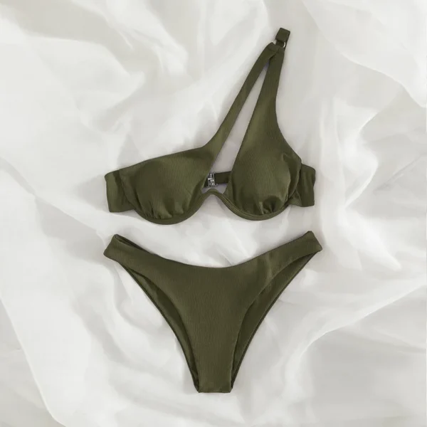 Ladies Push Up Bikini Cut Out One Shoulder High Waist Bikini - Image 6