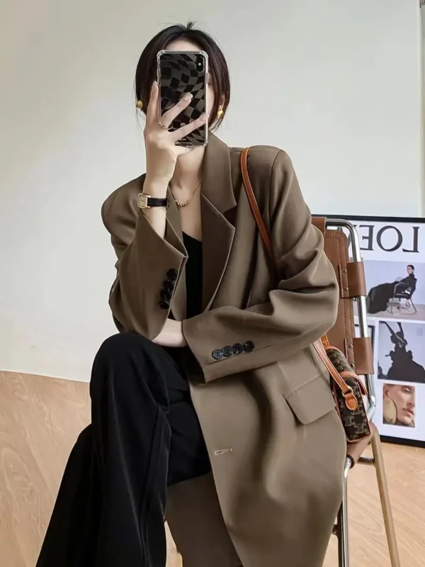 Fashionable Korean Style Long Coat Single Breasted Coats - Image 7