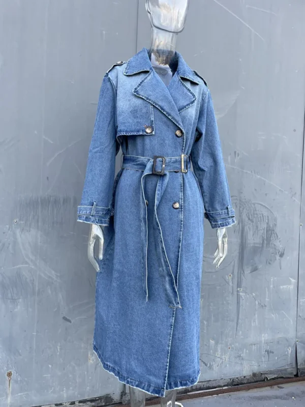 Slim-Fit Trench Coat For Women Denim Jacket Blue Jean - Image 4