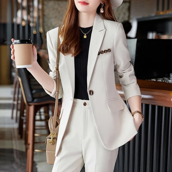 Women'S Korean Style Suit Notch Collar Casual Blazer And Pant Set - Image 5