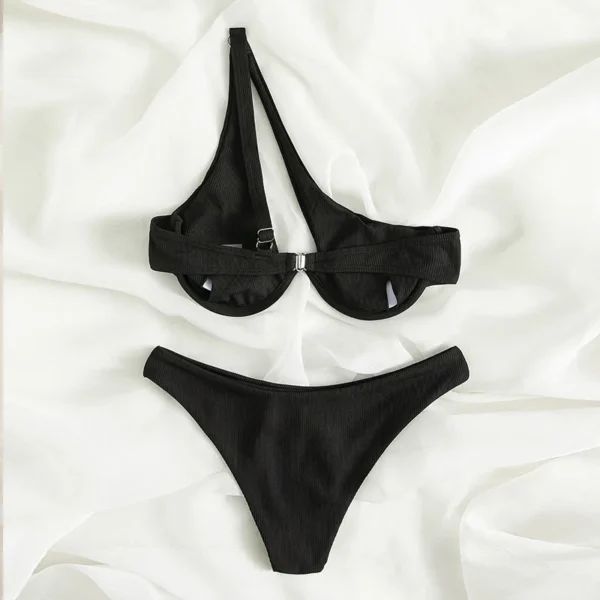 Ladies Push Up Bikini Cut Out One Shoulder High Waist Bikini - Image 3