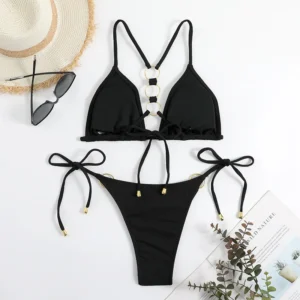 Women's Sexy Tie Side Triangle Drawstring Bikini Set