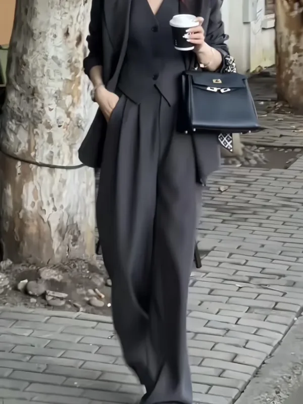 Korean Style Suit 3 Pieces Set Casual Coat,Vest And Pant. - Image 5