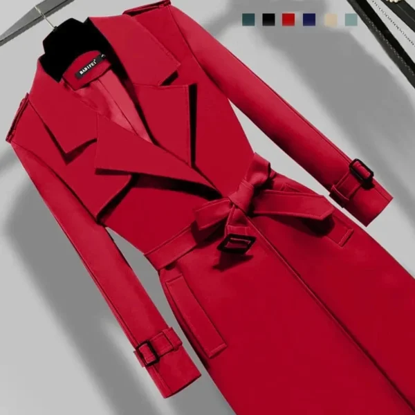 Womenlong Slim- Fit Trench Coat Turn Down Collar Overcoat - Image 11