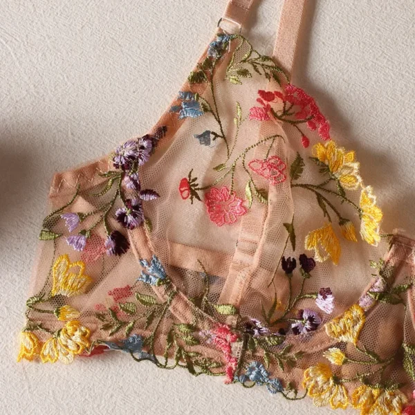 Floral Embroidery Sexy Bikini For Women Sheer  Underwear Set - Image 4