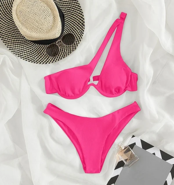 Ladies Push Up Bikini Cut Out One Shoulder High Waist Bikini