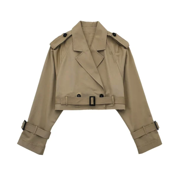 Chic Lady Khaki Cropped Design Jacket Casual Top - Image 11