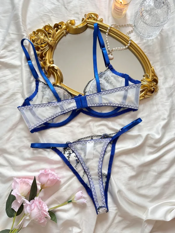3D Floral Bikini Lingerie See Through Sheer Lace Outfit - Image 2