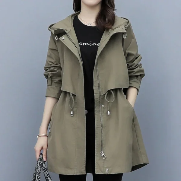 Women'S Mid-Length Slim-Fit Trench Coat Hooded - Image 2