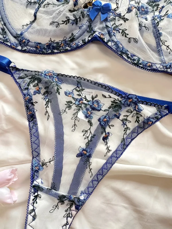 3D Floral Bikini Lingerie See Through Sheer Lace Outfit - Image 4
