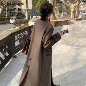 Korean style Long Coat Vintage Suit Single Breasted Coat