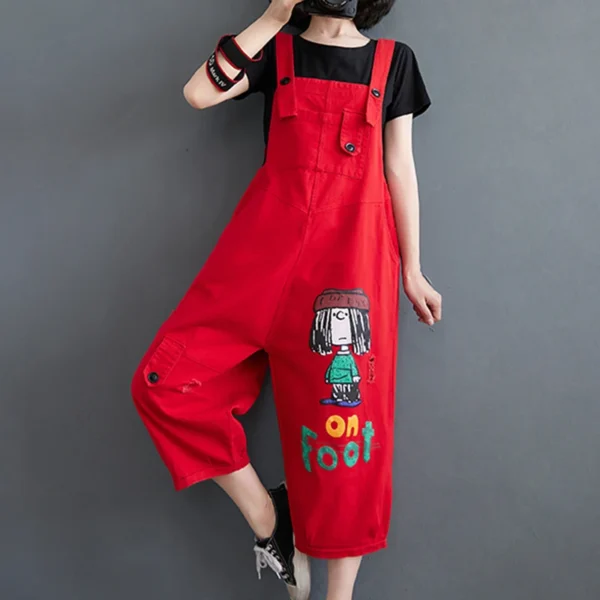 Cute Summer Jumpsuit Cartoon Print Denim Comfy Jumpsuits - Image 3