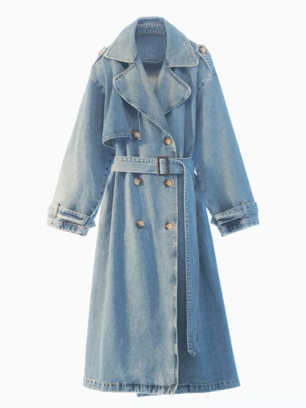 Slim-Fit Trench Coat For Women Denim Jacket Blue Jean - Image 2