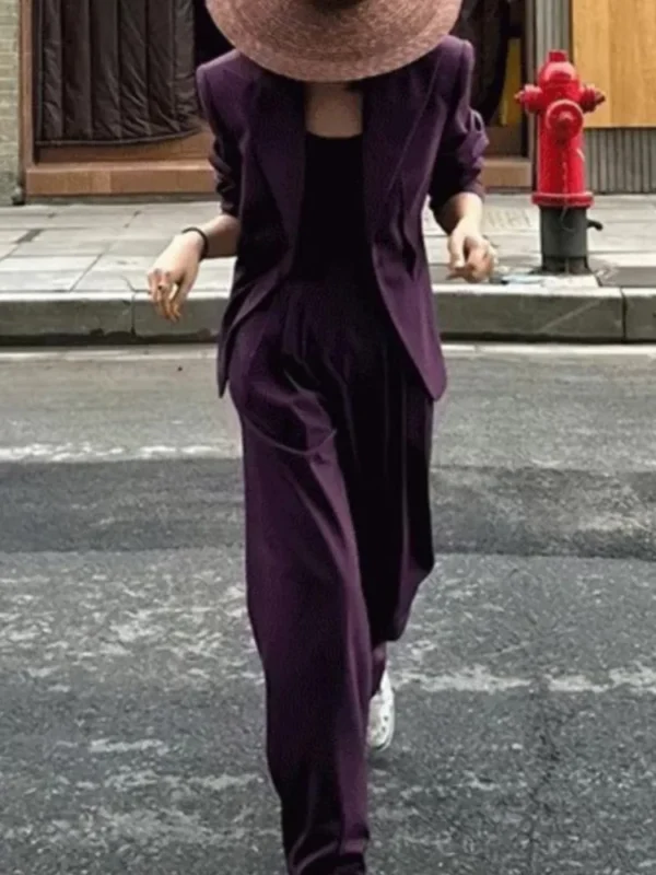 Women'S Purple Pantsuit Elegant Office Dress - Image 7
