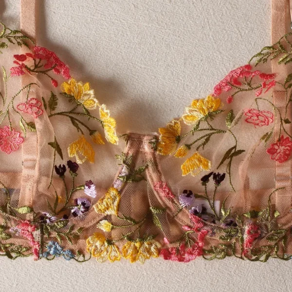 Floral Embroidery Sexy Bikini For Women Sheer  Underwear Set - Image 3