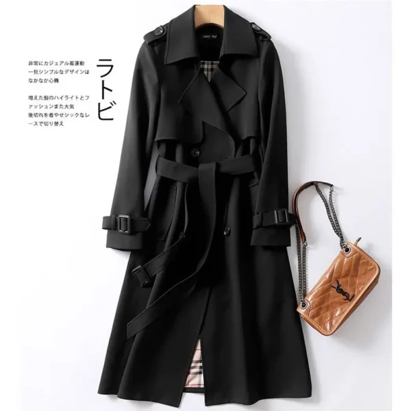 Korean Style Long Coat For Women Slim-Fit Trench Coat - Image 4