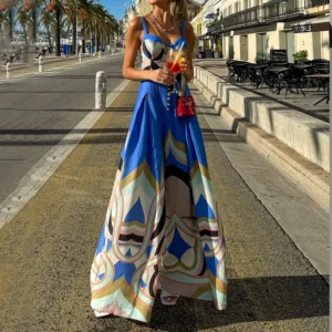 Women's Jumpsuit Printed Backless Wide Legs Jumpsuit