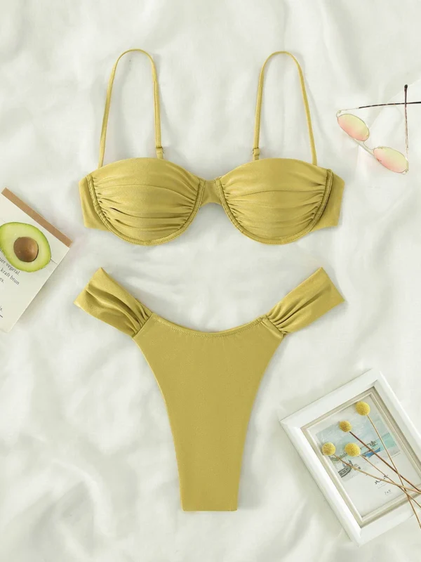 Cute Two Piece Bikinis Pleated Bra Panty Sexy Bikini Sets - Image 2