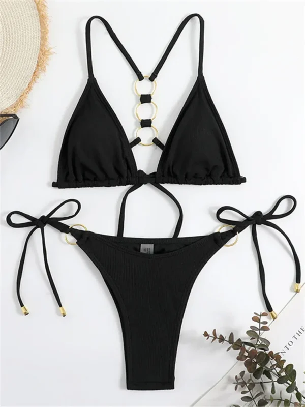 Women'S Sexy Tie Side Triangle Drawstring Bikini Set - Image 2