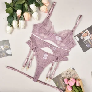 Elegant Bikini Sheer Lace See Through 3 Pieces Sexy Bikini Outfit
