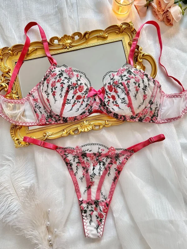 3D Floral Bikini Lingerie See Through Sheer Lace Outfit - Image 6