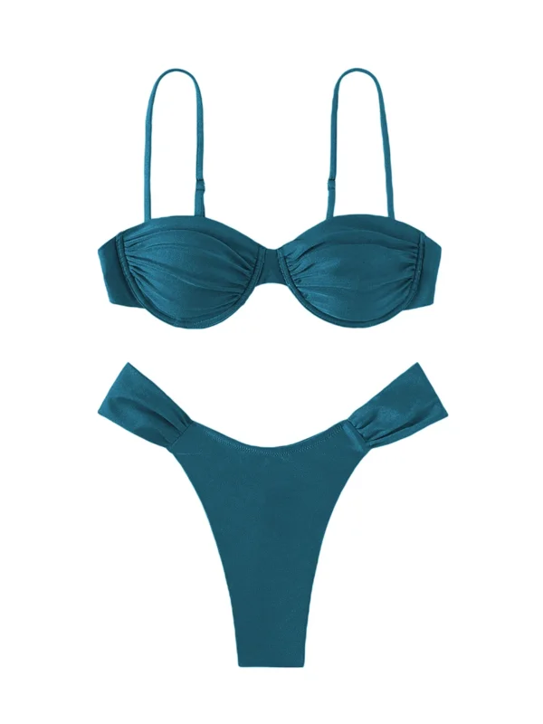 Cute Two Piece Bikinis Pleated Bra Panty Sexy Bikini Sets - Image 4