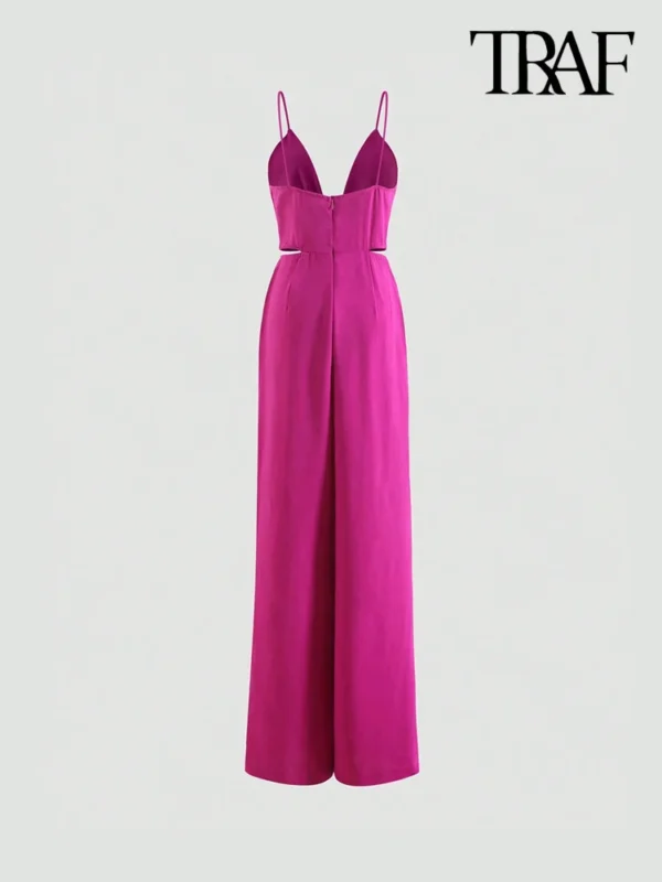 Women'S Wide Leg Casual Jumpsuits Backless With Zipper - Image 2