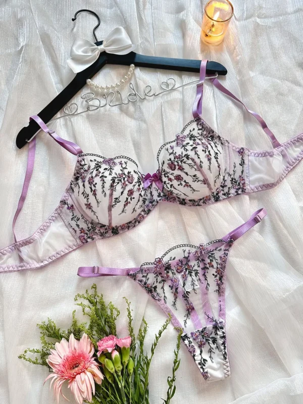 3D Floral Bikini Lingerie See Through Sheer Lace Outfit - Image 5