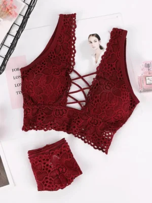 Women Bra Set Sexy Bikini Cross Straps Bra Panty Set