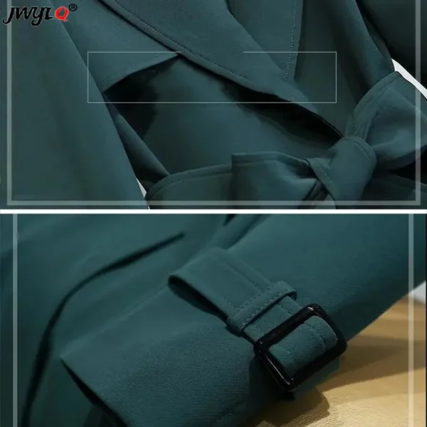 Womenlong Slim- Fit Trench Coat Turn Down Collar Overcoat - Image 6