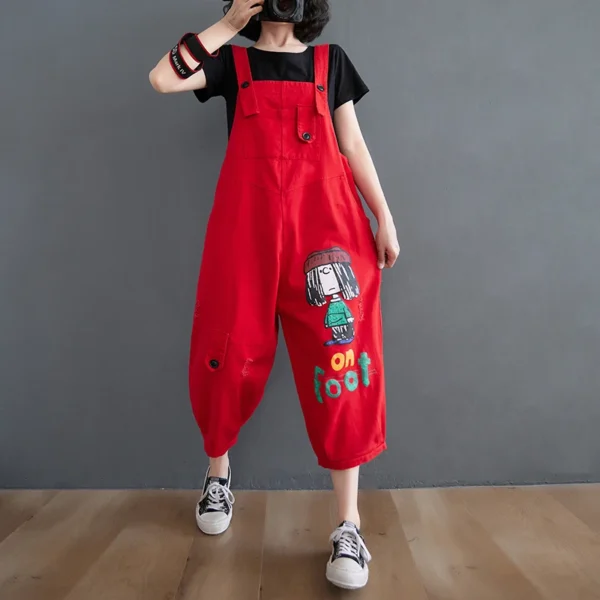 Cute Summer Jumpsuit Cartoon Print Denim Comfy Jumpsuits - Image 2