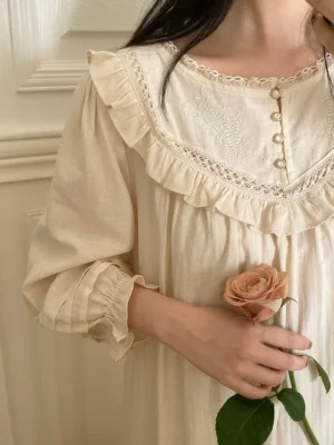 Women Pure Cotton Long Cute Nighty