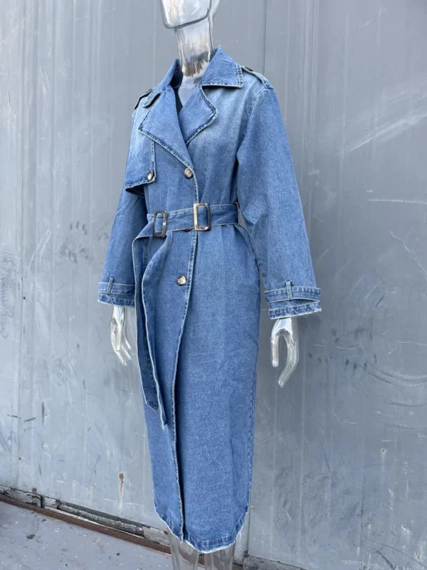 Slim-Fit Trench Coat For Women Denim Jacket Blue Jean - Image 3