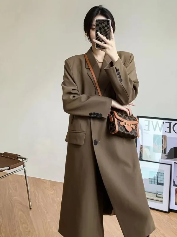 Fashionable Korean Style Long Coat Single Breasted Coats - Image 5