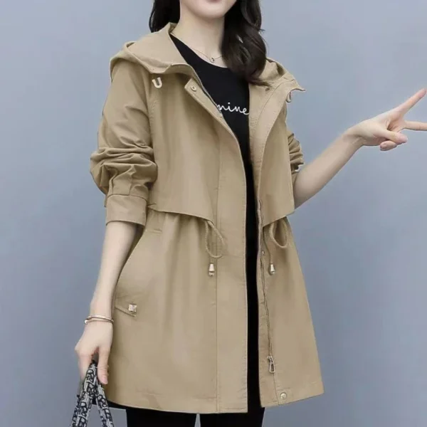 Women'S Mid-Length Slim-Fit Trench Coat Hooded - Image 4