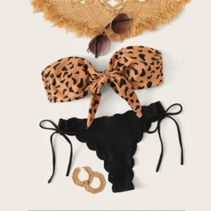 Sexy Bikini Strapless Ruffled Bow Drawstring Bikini