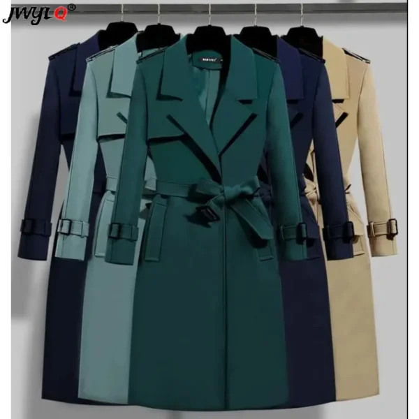 Womenlong Slim- Fit Trench Coat Turn Down Collar Overcoat - Image 2