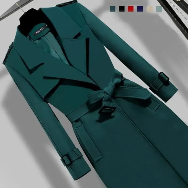 Womenlong Slim- Fit Trench Coat Turn Down Collar Overcoat - Image 8
