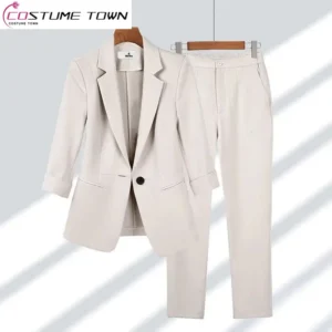 Casual Blazer And Pant For Office Lady Notched Collar Coat