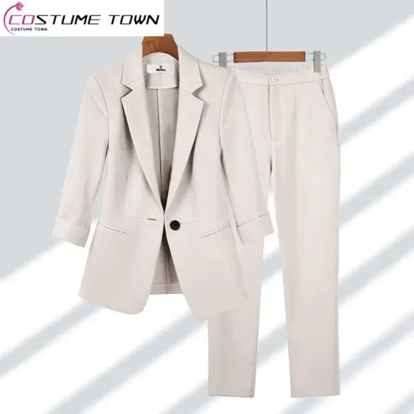 Casual Blazer And Pant For Office Lady Notched Collar Coat