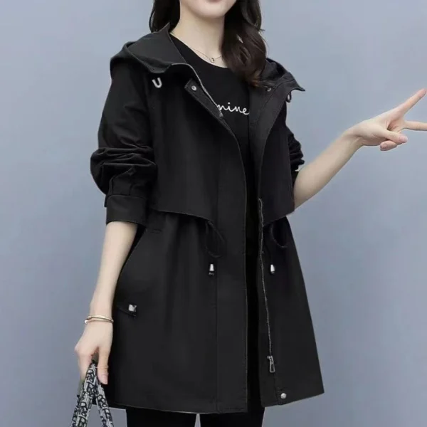 Women'S Mid-Length Slim-Fit Trench Coat Hooded - Image 3