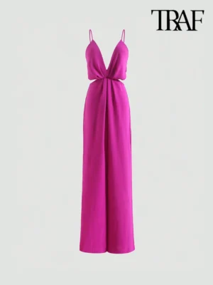 Women's Wide Leg Casual Jumpsuits Backless With Zipper