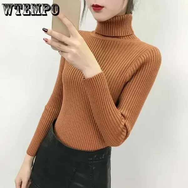 Women High Neck Top Slim Knitwear Ladies Fashion Sweater - Image 2