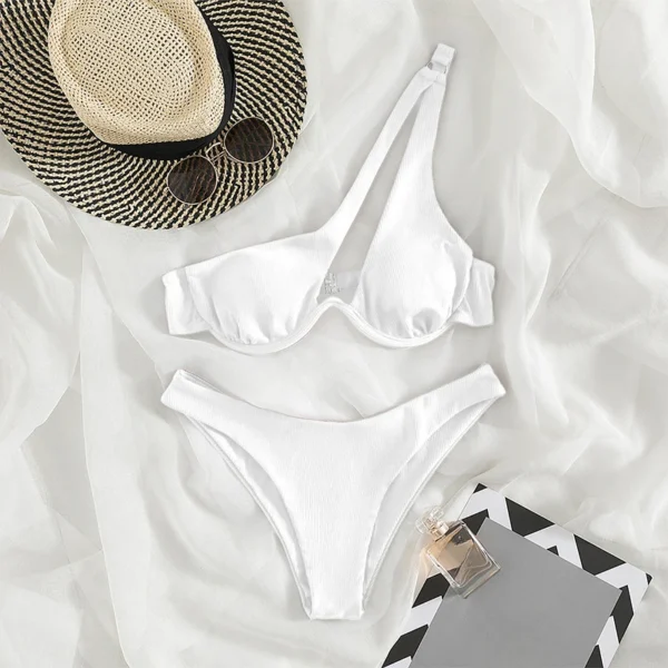 Ladies Push Up Bikini Cut Out One Shoulder High Waist Bikini - Image 12