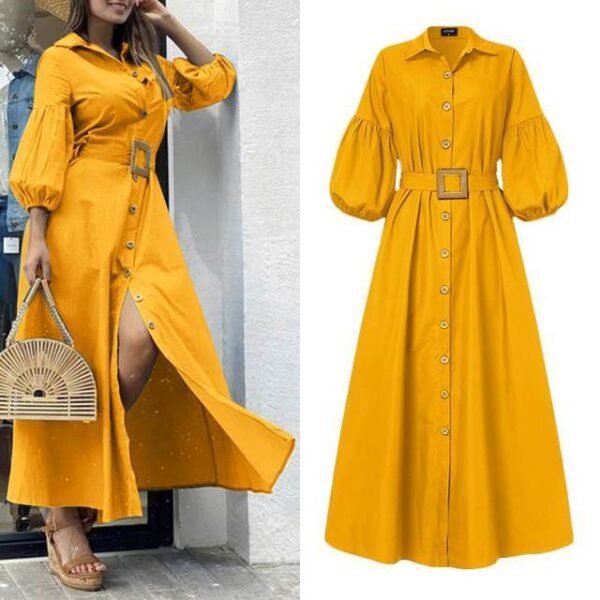 Elegant Office Dress Women Long Dress Puff Sleeve - Image 7